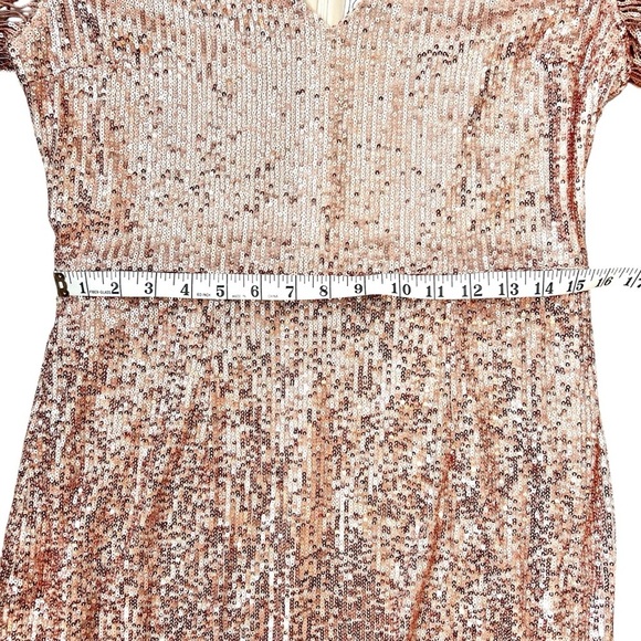 Sequin Fringe V-Neck Party Mini Dress in Rose Gold, XL - Picture 9 of 10